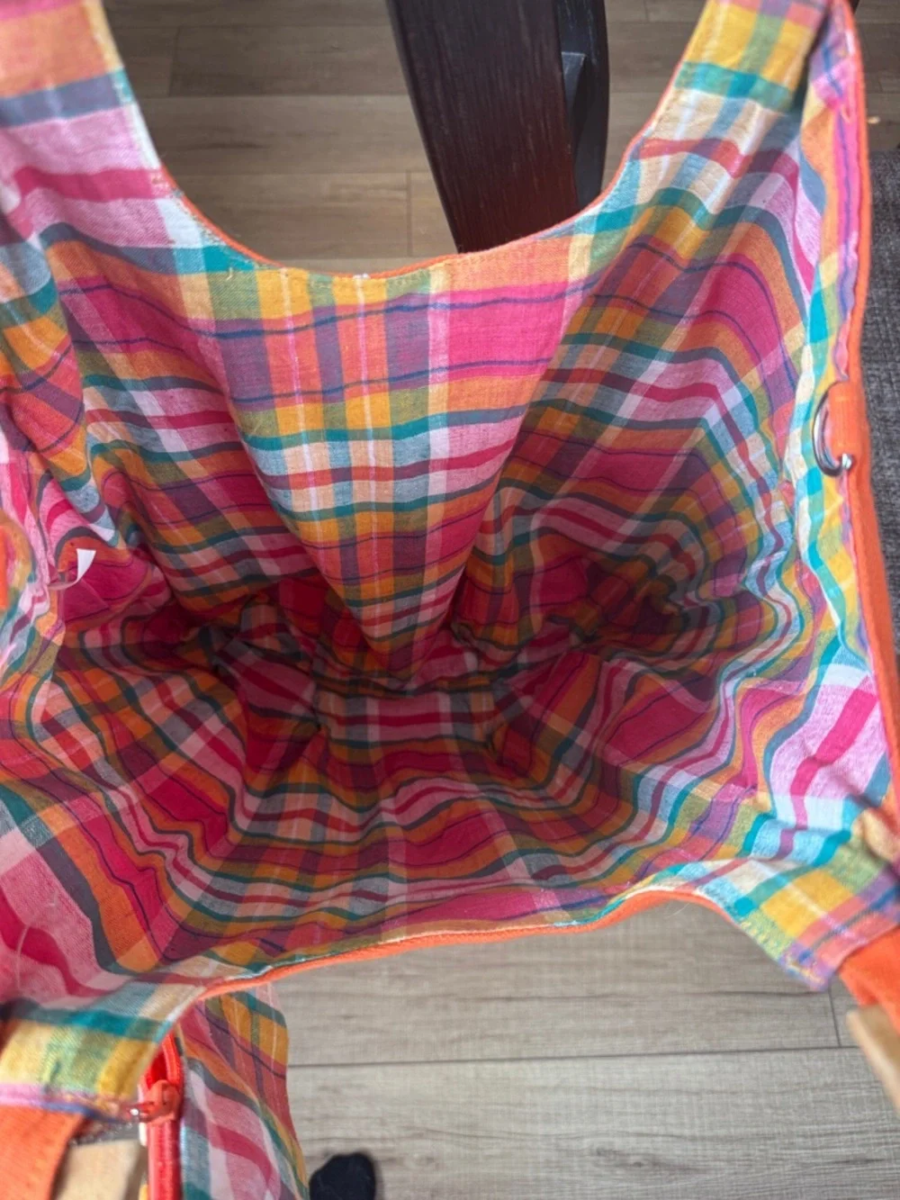 BASIX Orange Canvas Tote with Plaid lining